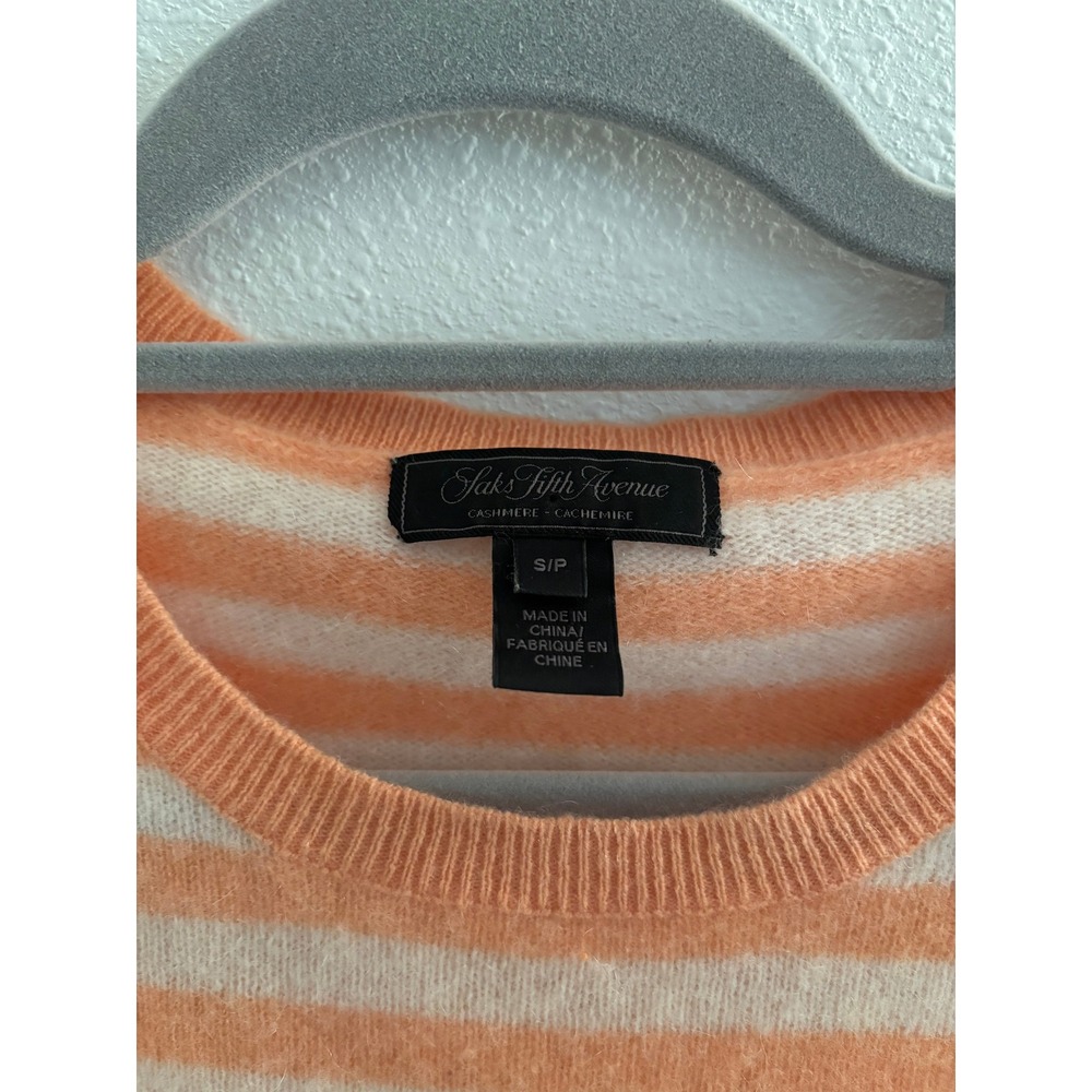 Saks Fifth Avenue Cashmere Sweater Womens S Yellow Orange StripePreppy Old Money - Picture 3 of 3